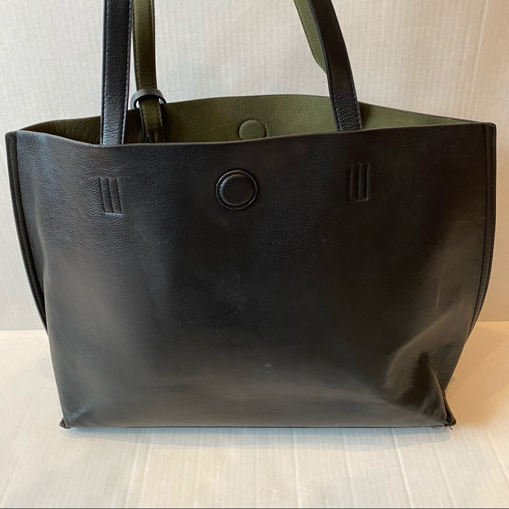 Steve Madden black and hunter green tassel shopper tote faux leather laptop bag - Picture 8 of 11